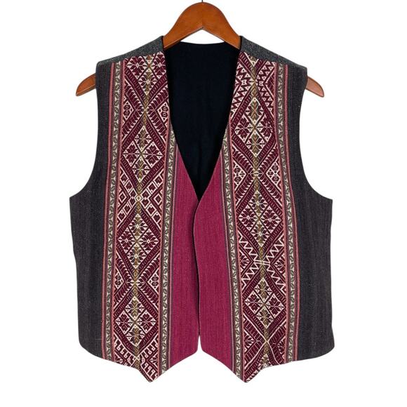 Unbranded Wool Vest Reversible Tapestry Embroidered Aztec Tribal Boho Sz Large - Picture 1 of 12